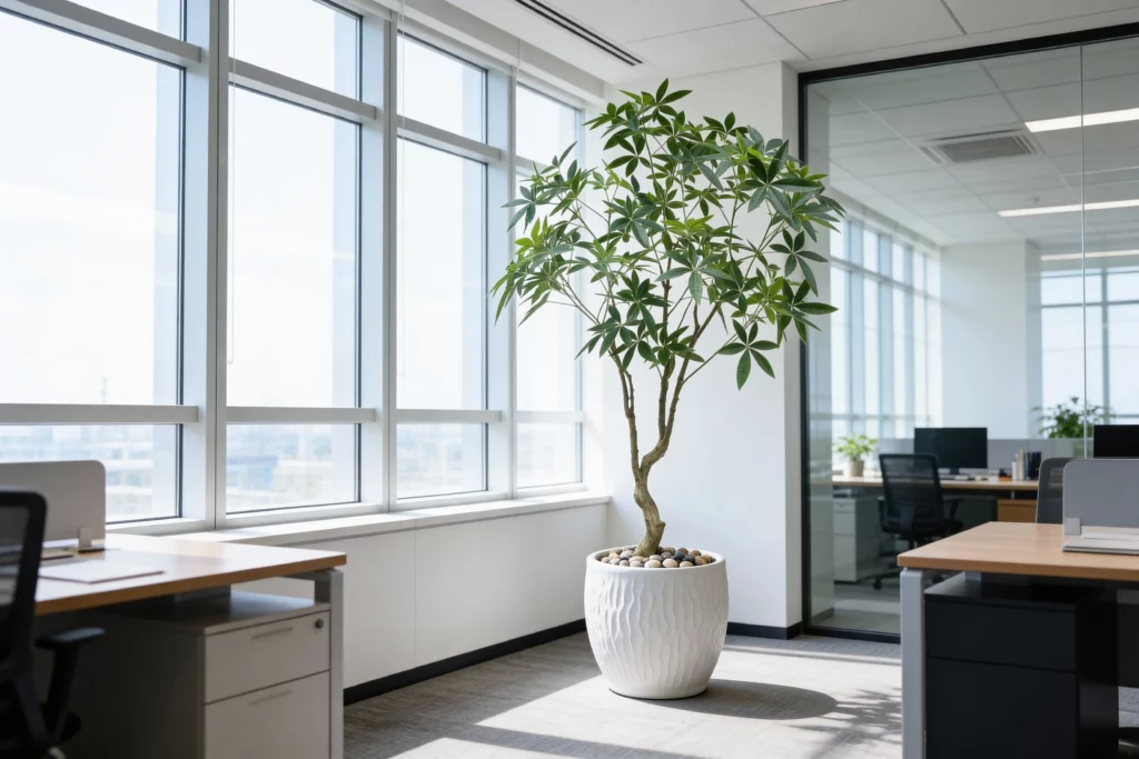 Corporate workplace with artificial plants